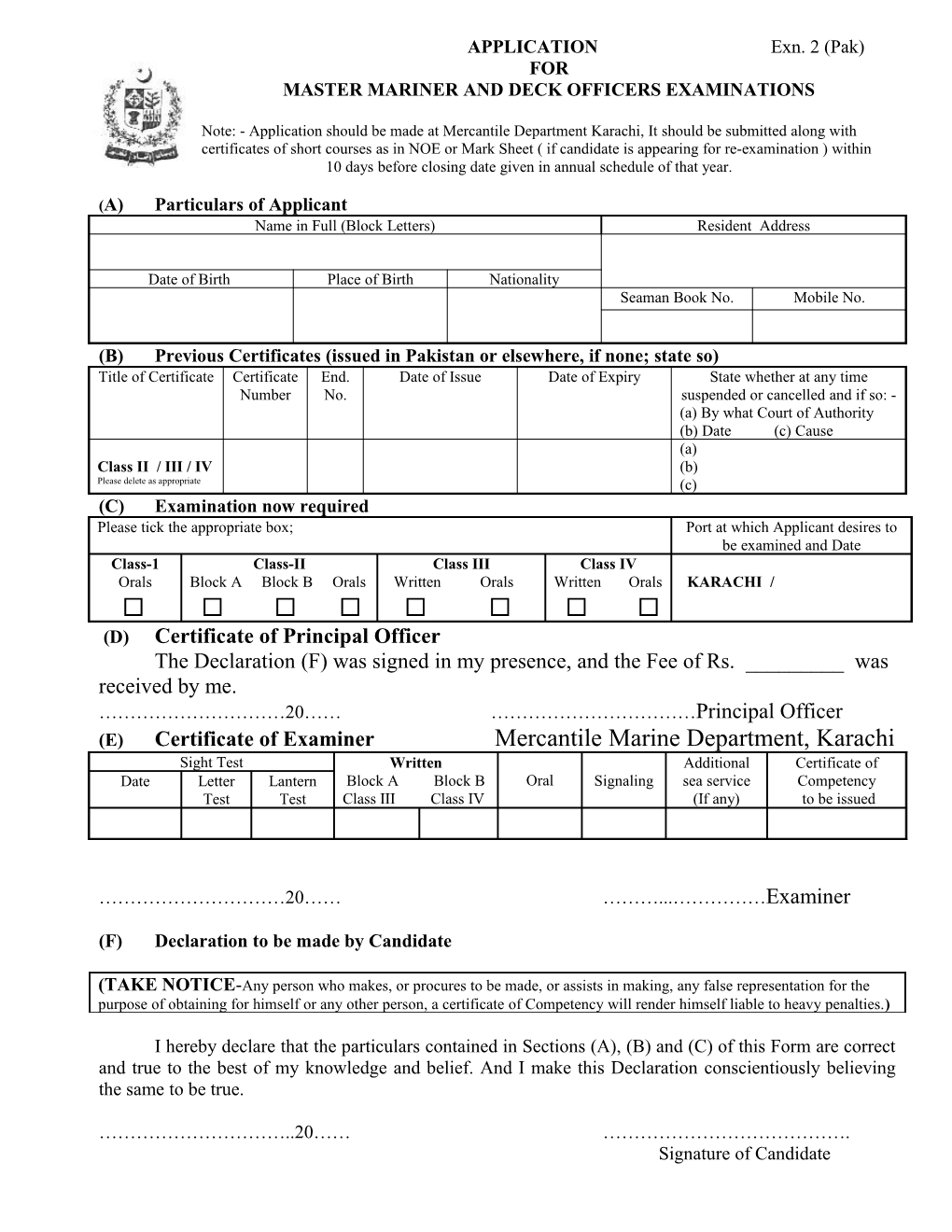 Application for Engineer S Examination Form No