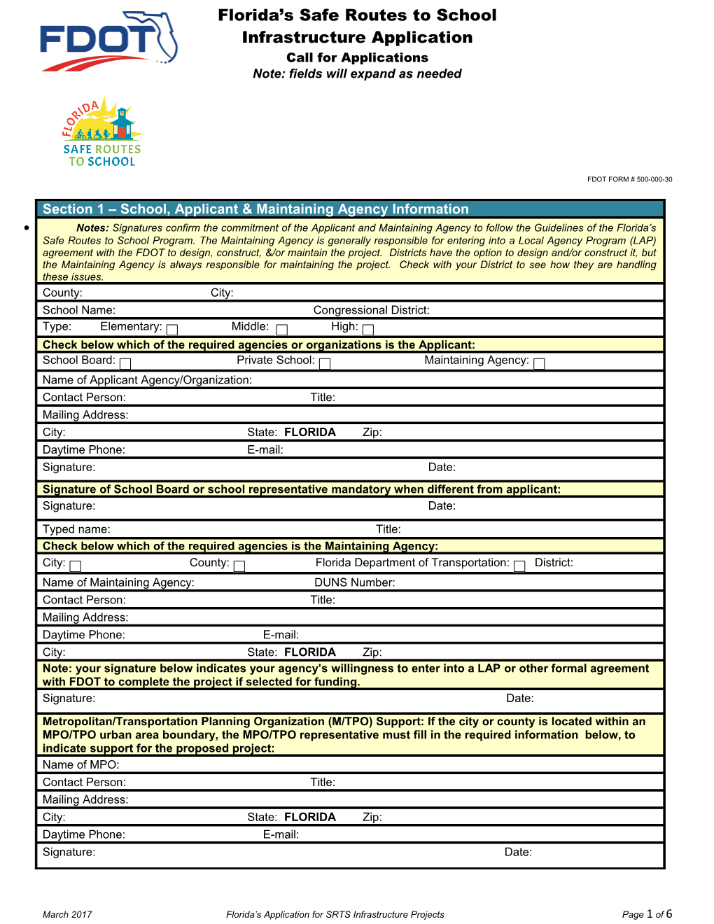 March 2017 Florida S Application for SRTS Infrastructure Projects Page 5 of 5