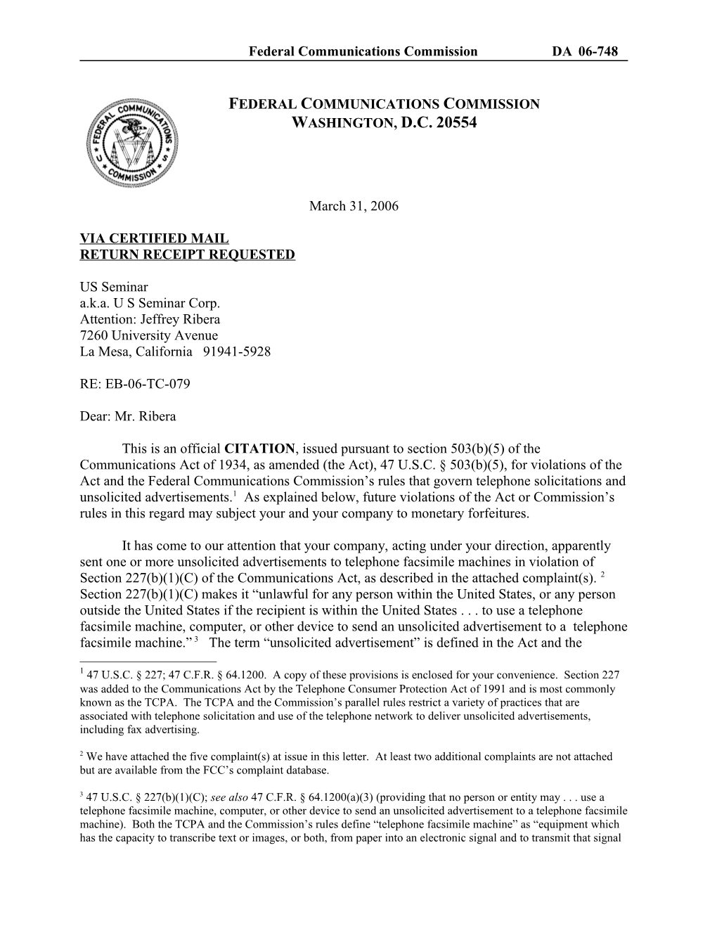Federal Communications Commission DA 06-748