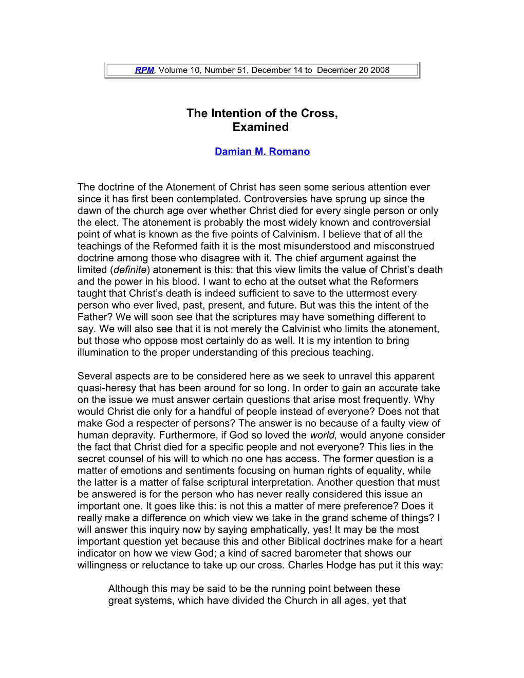 The Intention of the Cross, Examined