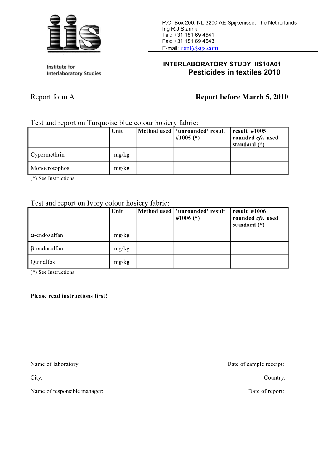 Interlaboratory Study Iis10a01