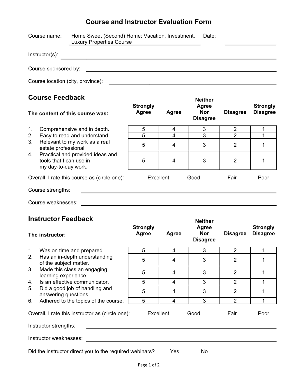 Instructor Evaluation Form