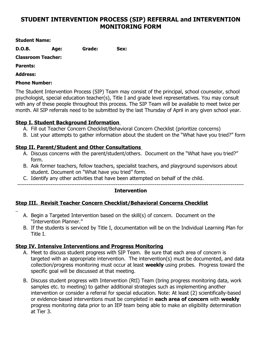 Student Intervention Process (Sip)