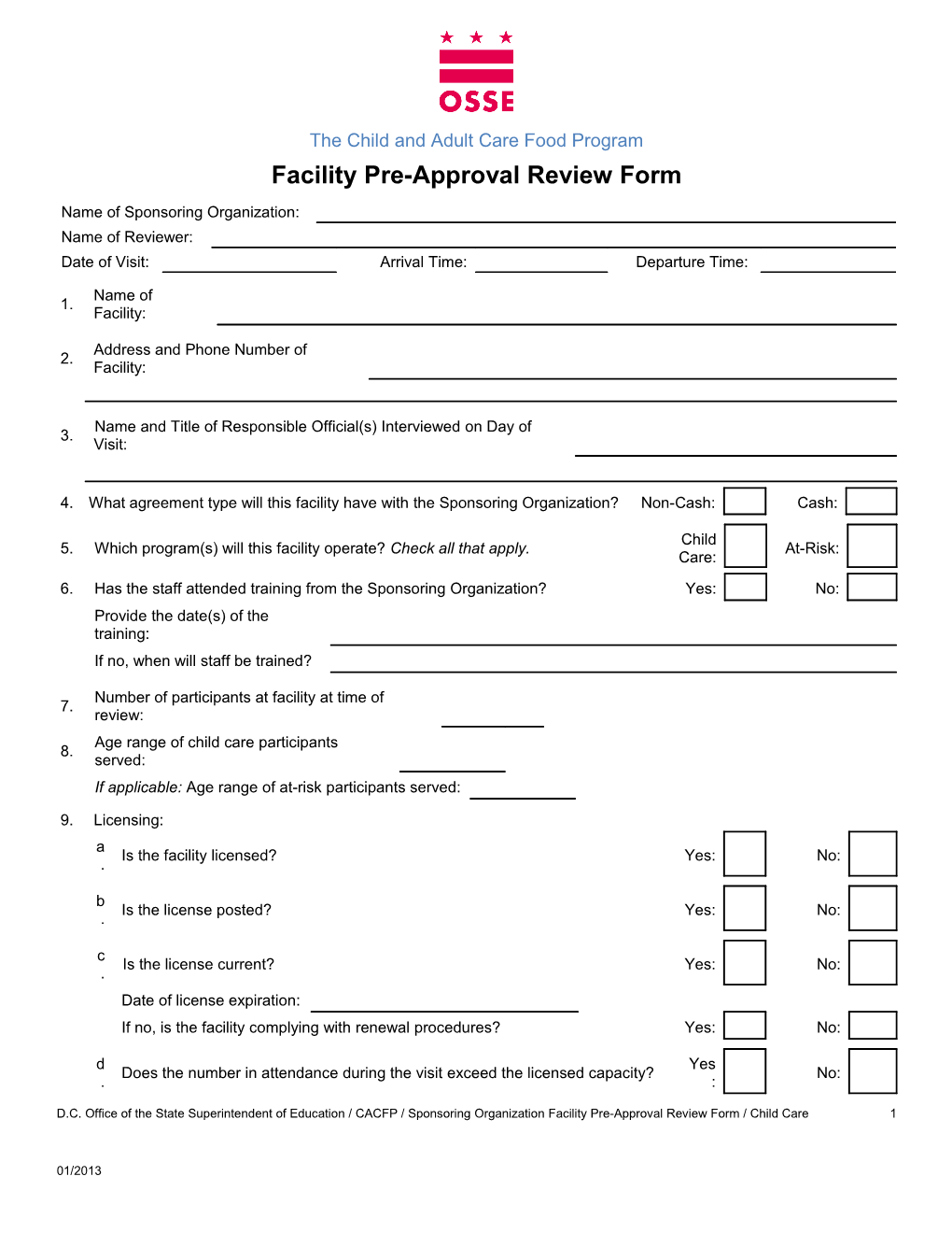 Facility Pre-Approval Review Form