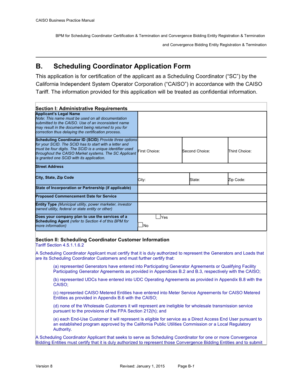 Scheduling Coordinator Application Form