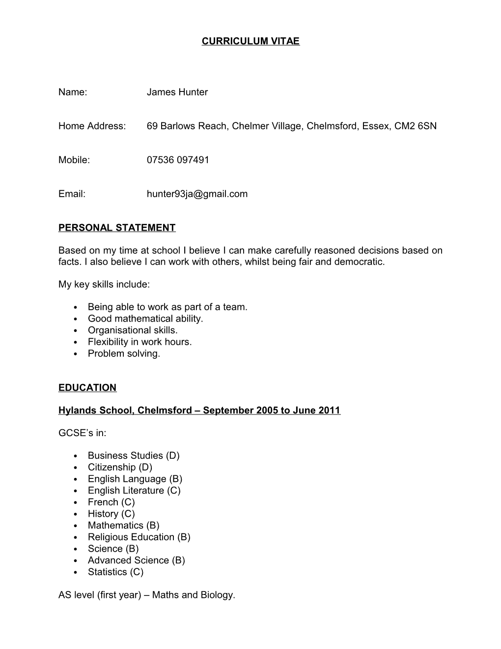 Curriculum Vitae s521