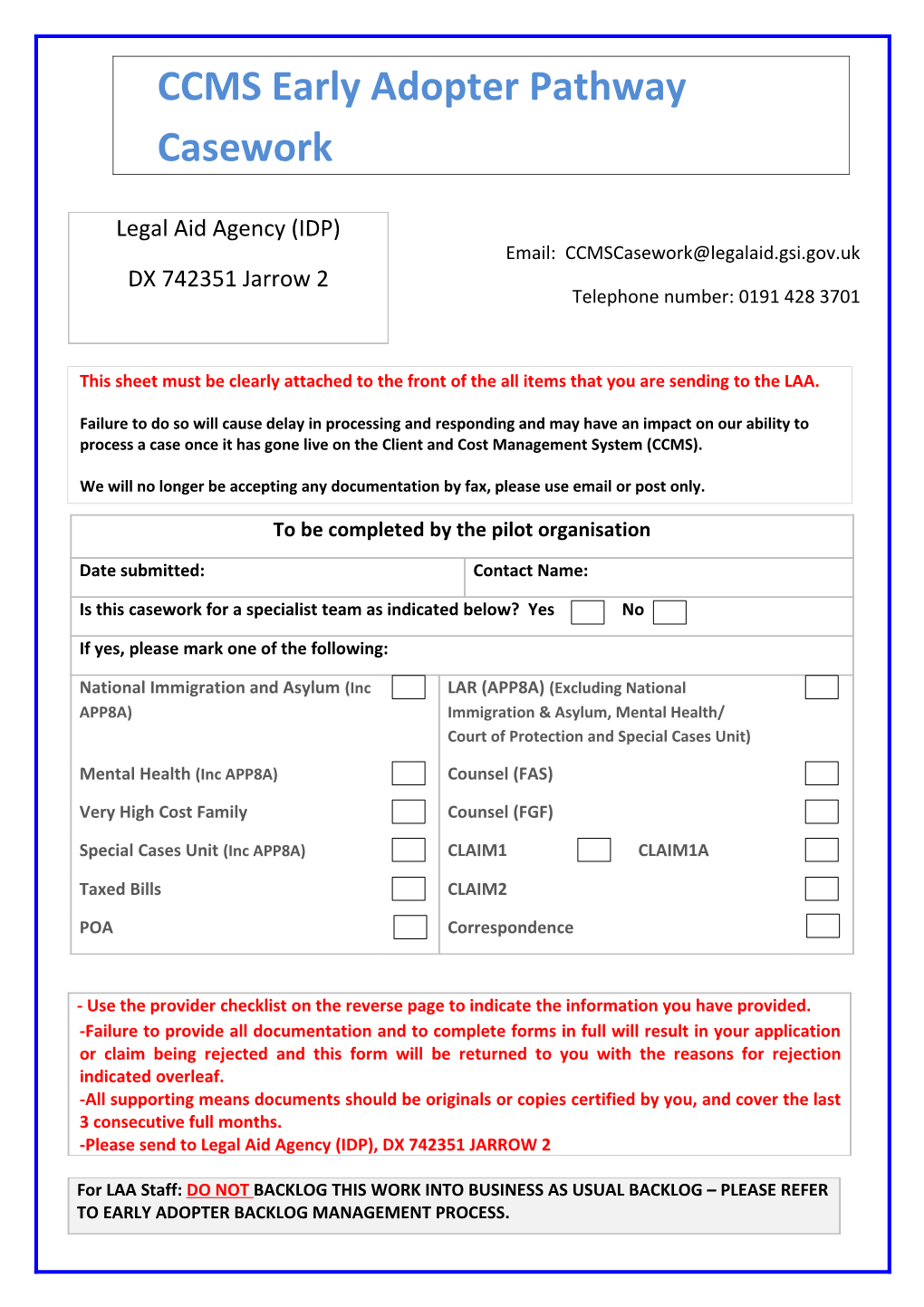 CCMS Early Adopter Pathway Casework