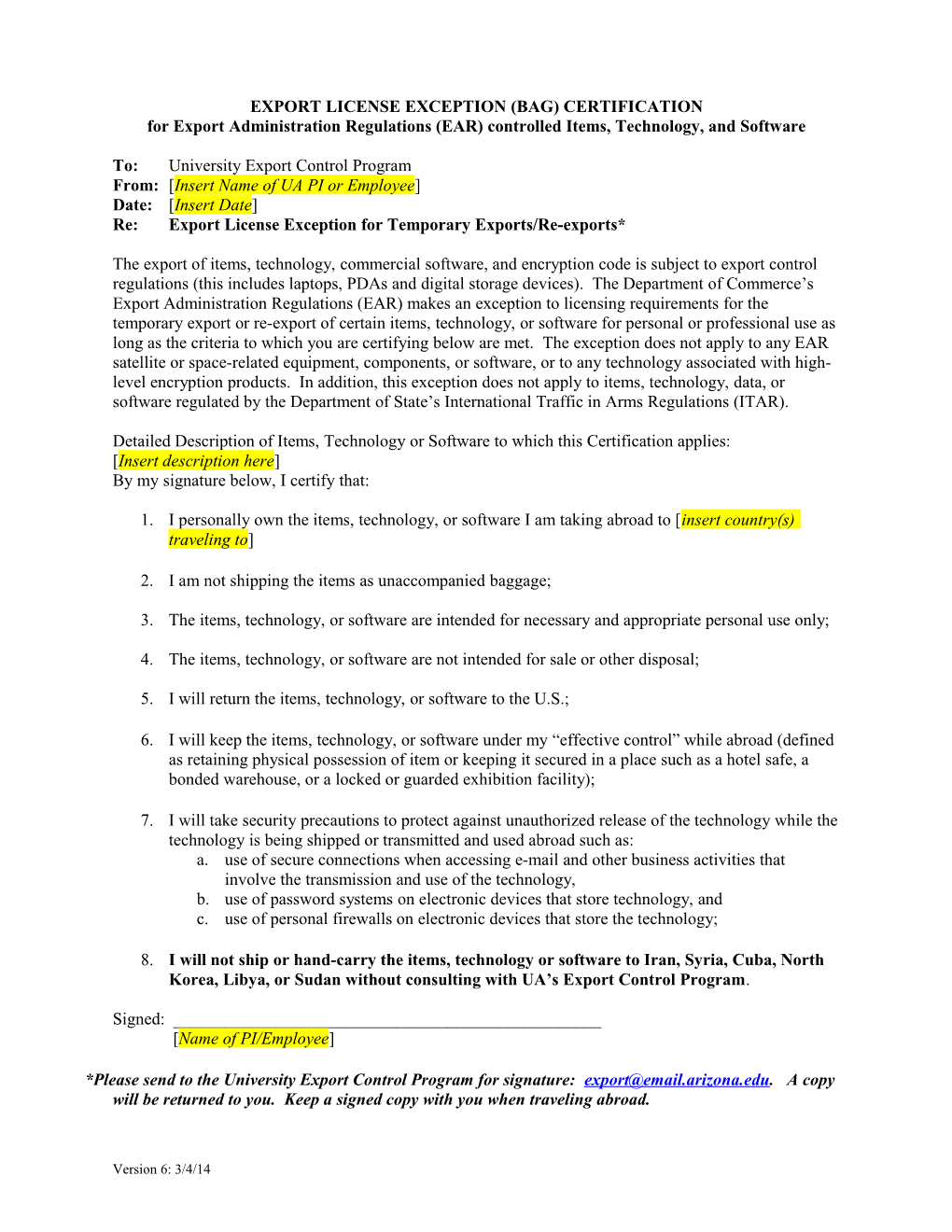 Export License Exception (Tmp) Certification s1