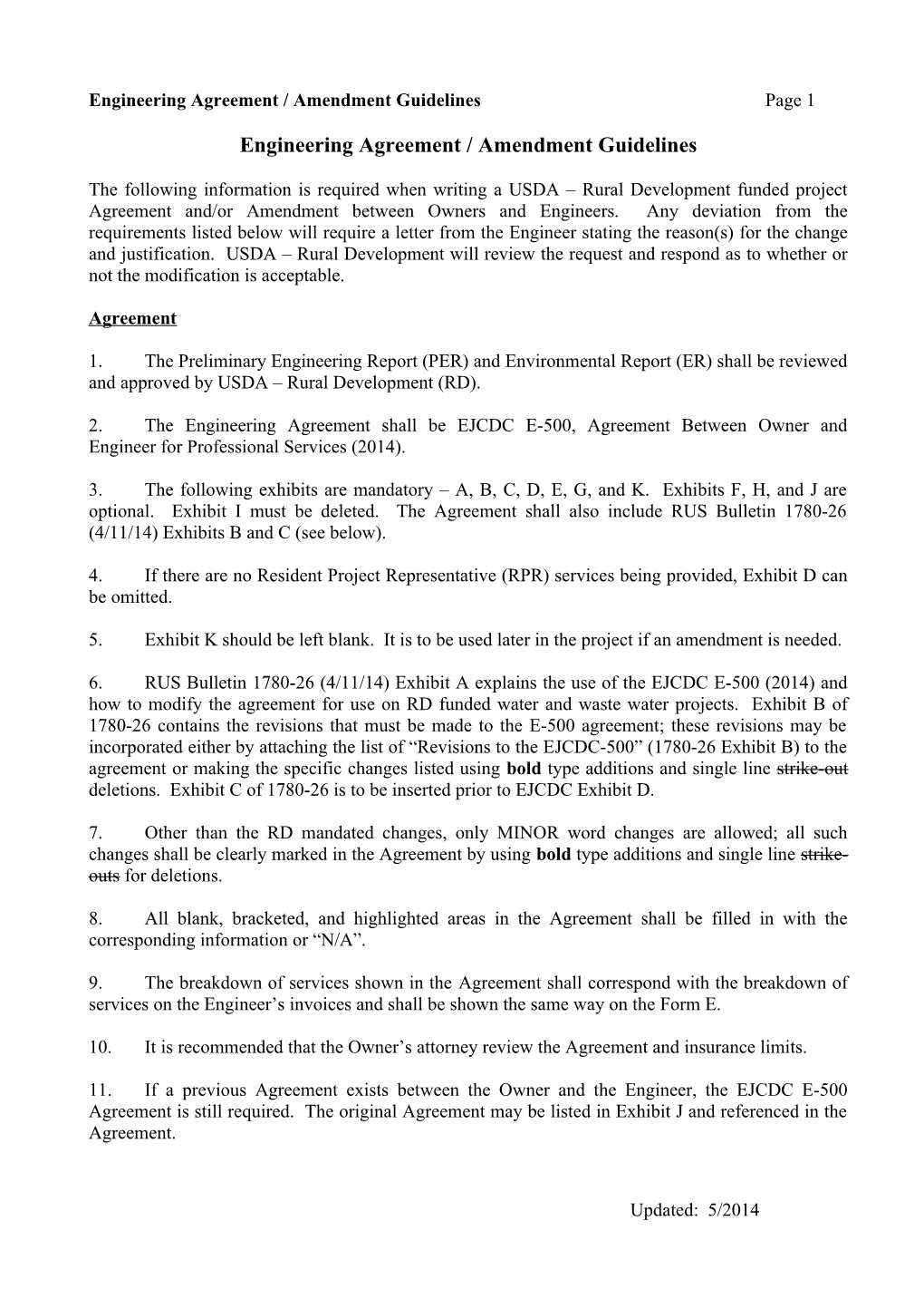 Engineering Agreement / Amendment Guidelines