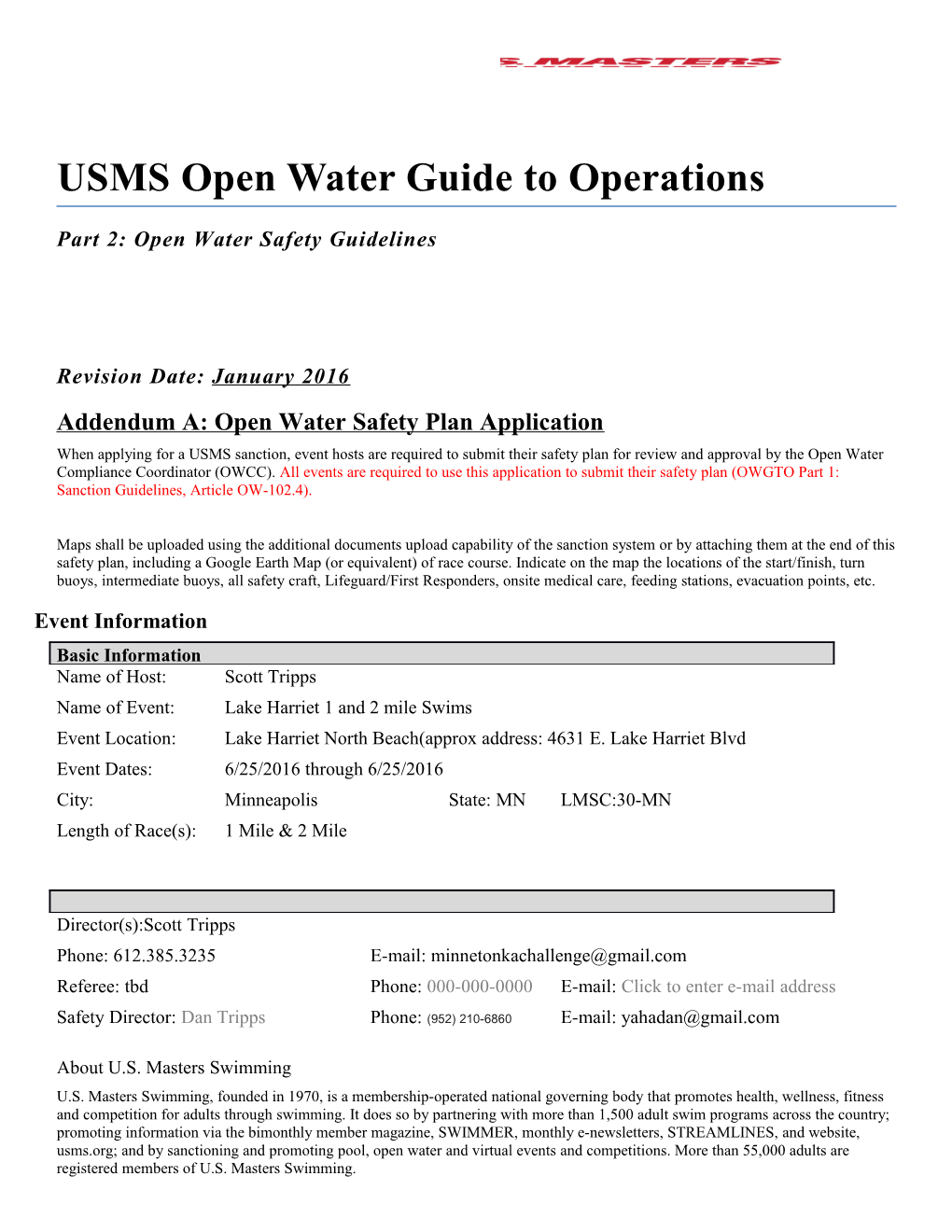 USMS Open Water Document Style Standards