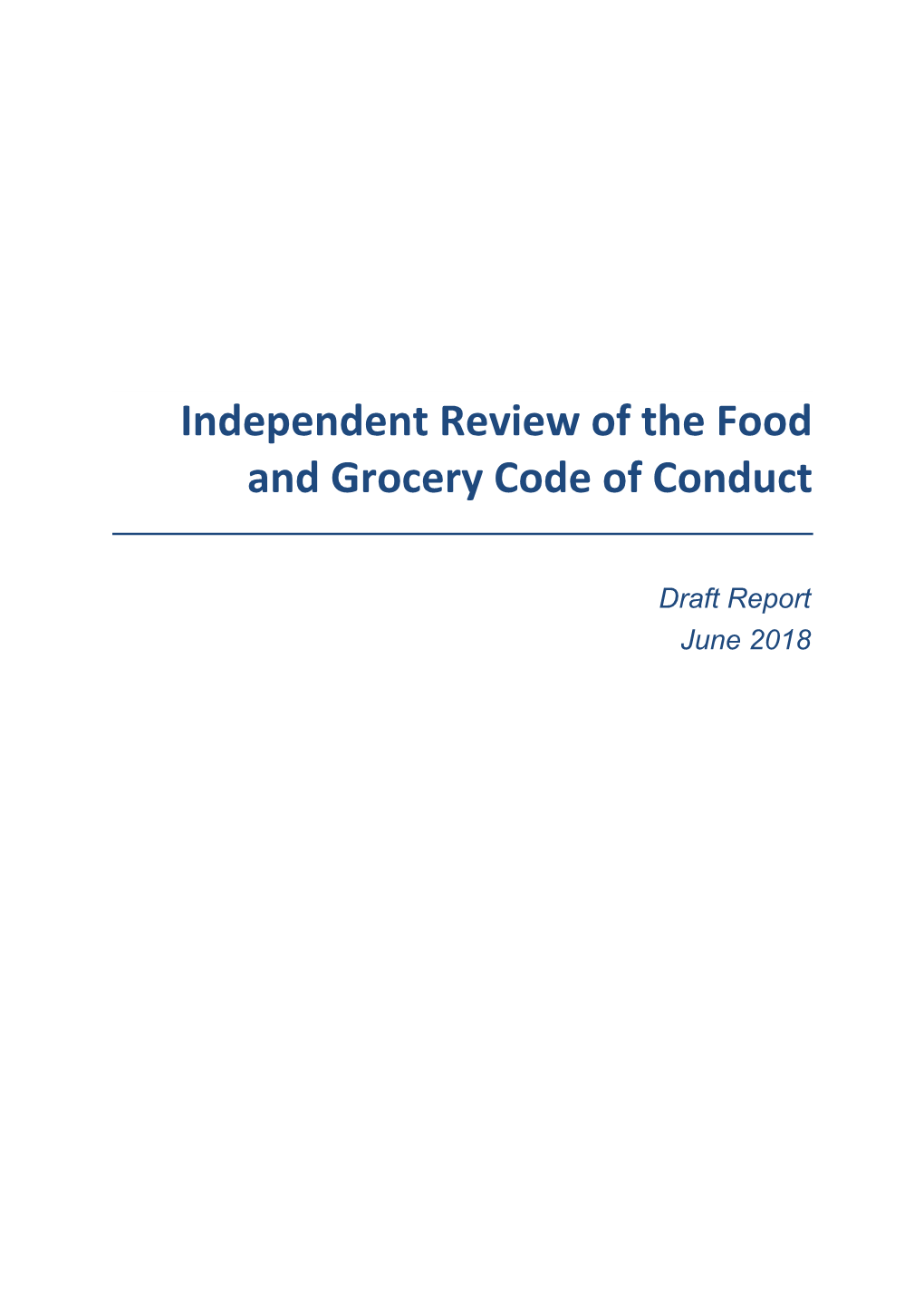 Draft Report: Independent Review of the Food and Grocery Code of Conduct
