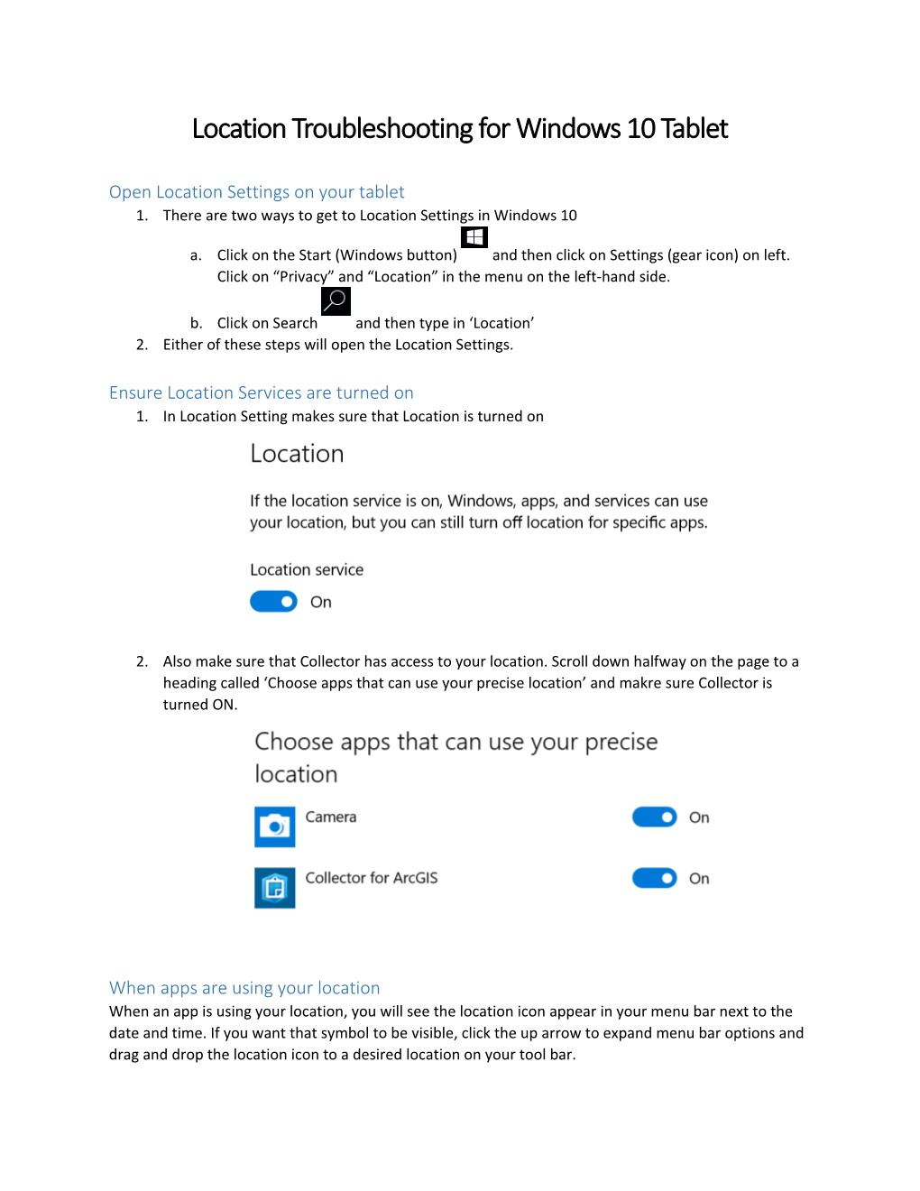 Location Troubleshooting for Windows 10 Tablet