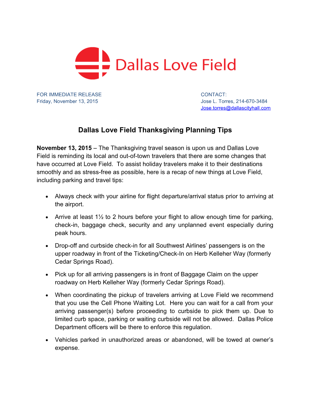Dallas Love Field Thanksgiving Planning Tips
