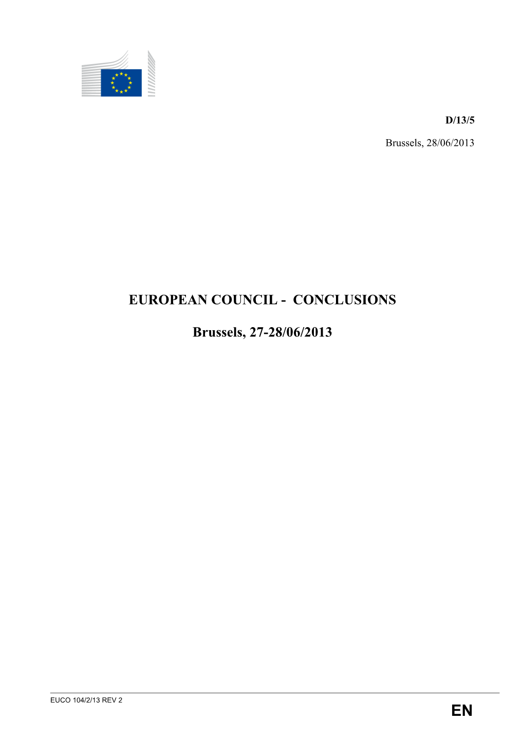 EUROPEAN COUNCIL - CONCLUSIONS Brussels, 27-28/06/2013