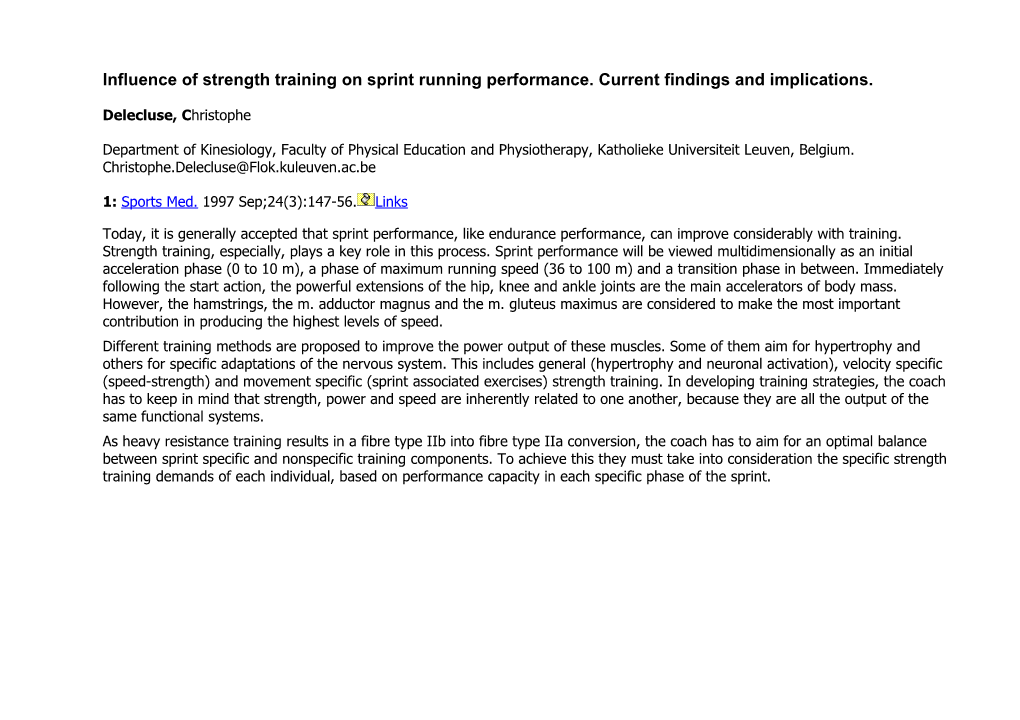 Influence of Strength Training on Sprint Running Performance