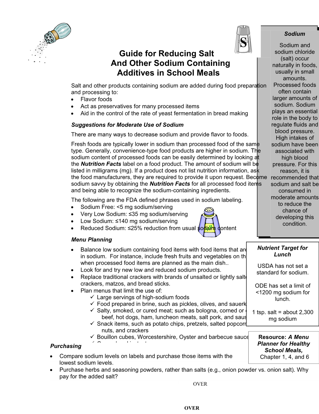 Guide for Reducing Salt and Other Sodium Containing Additives in School Meals