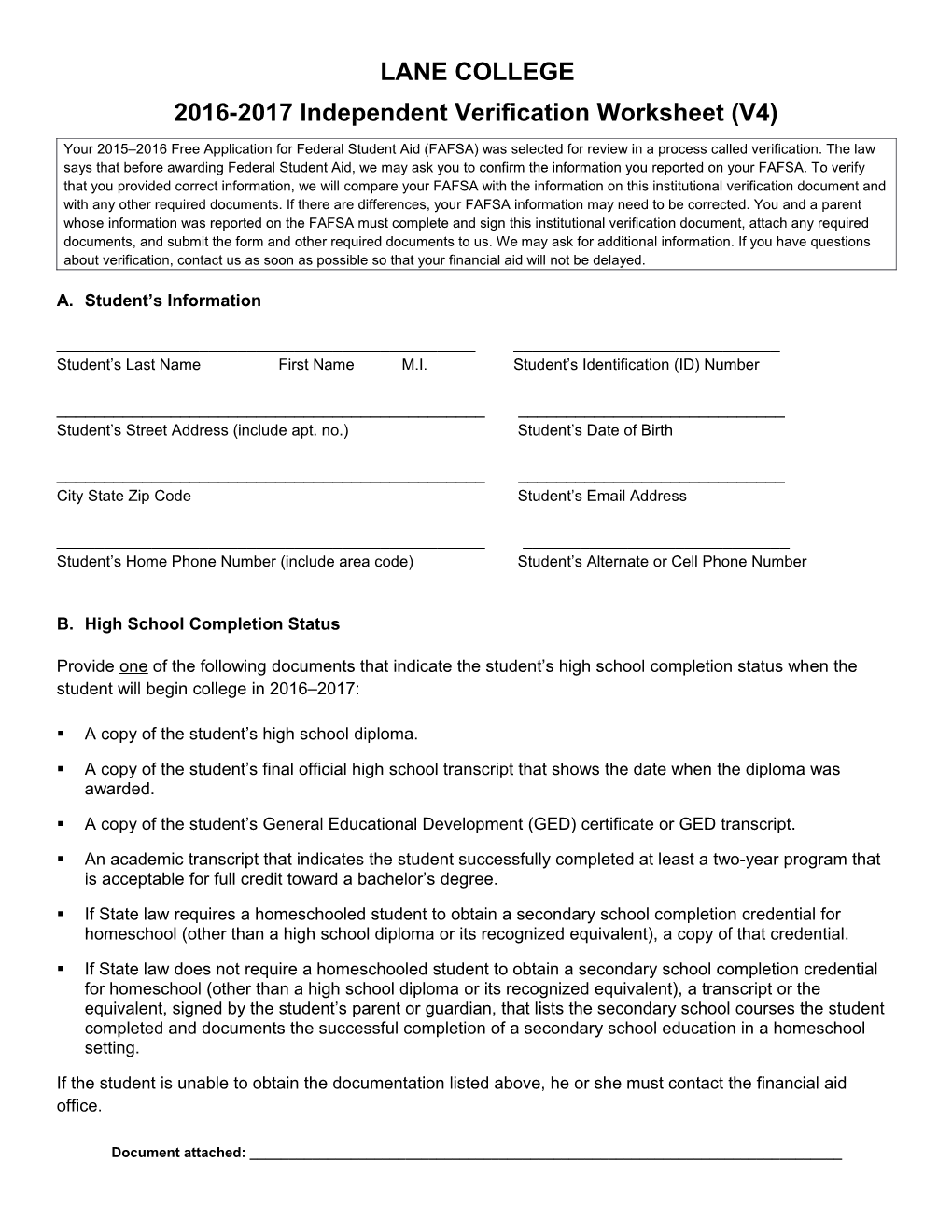 2016-2017Independent Verification Worksheet (V4)