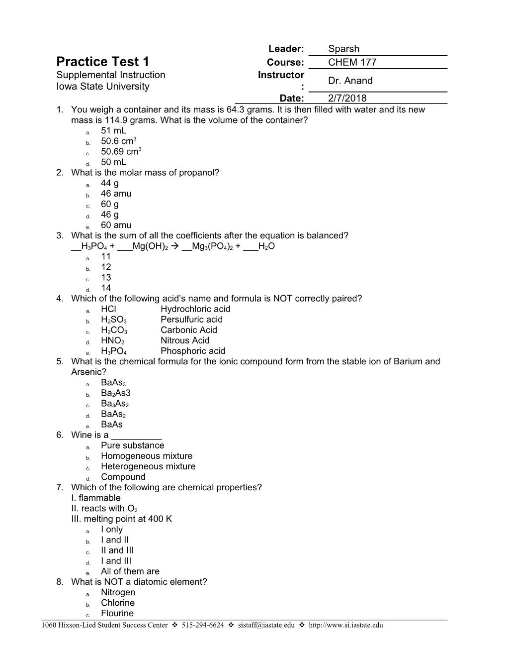 2. What Is the Molar Mass of Propanol?