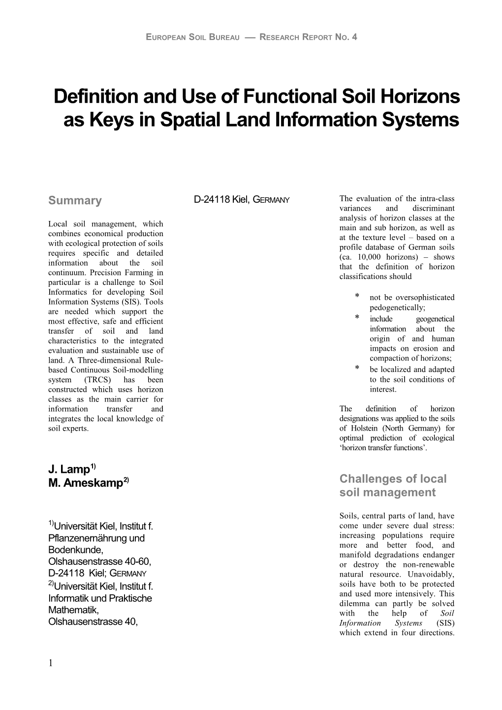 Definition and Use of Functional Soil Horizons As Keys in Spatial Land Information Systems