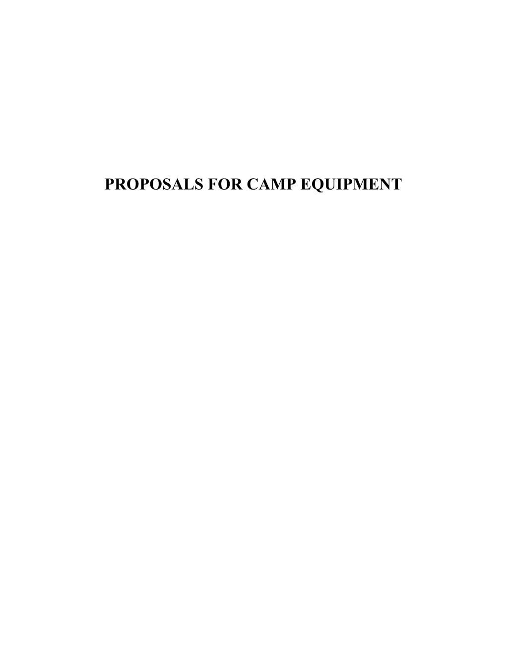 Proposals for Camp Equipment