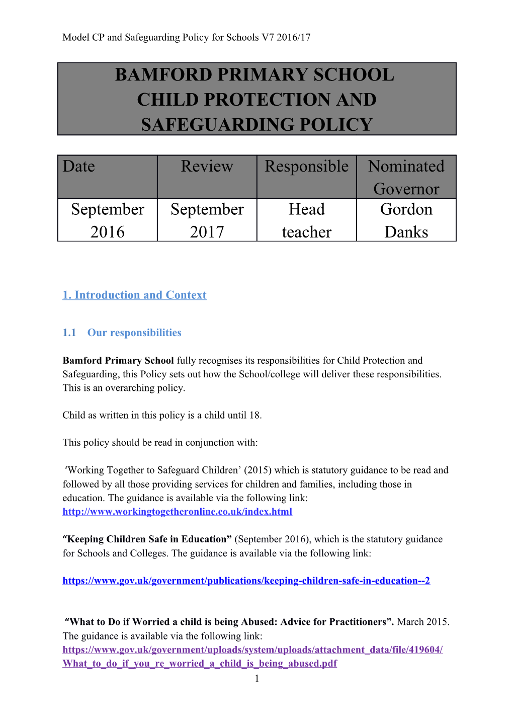 Model SCHOOL CHILD PROTECTION and SAFEGUARDING POLICY s1
