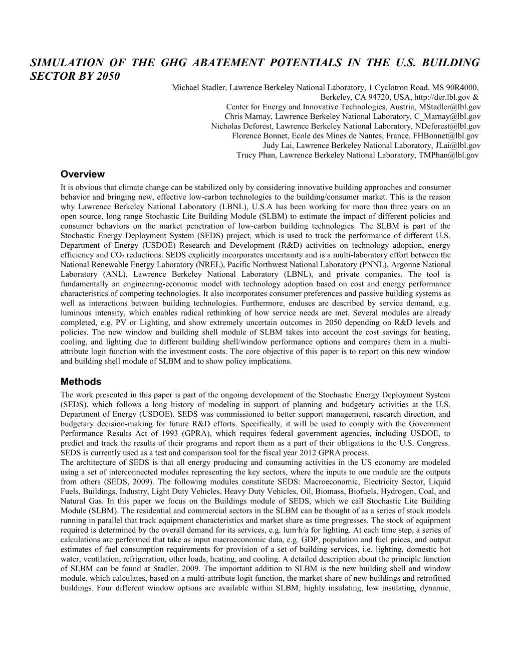 Simulation of the GHG Abatement Potentials in the U.S. Building Sector by 2050