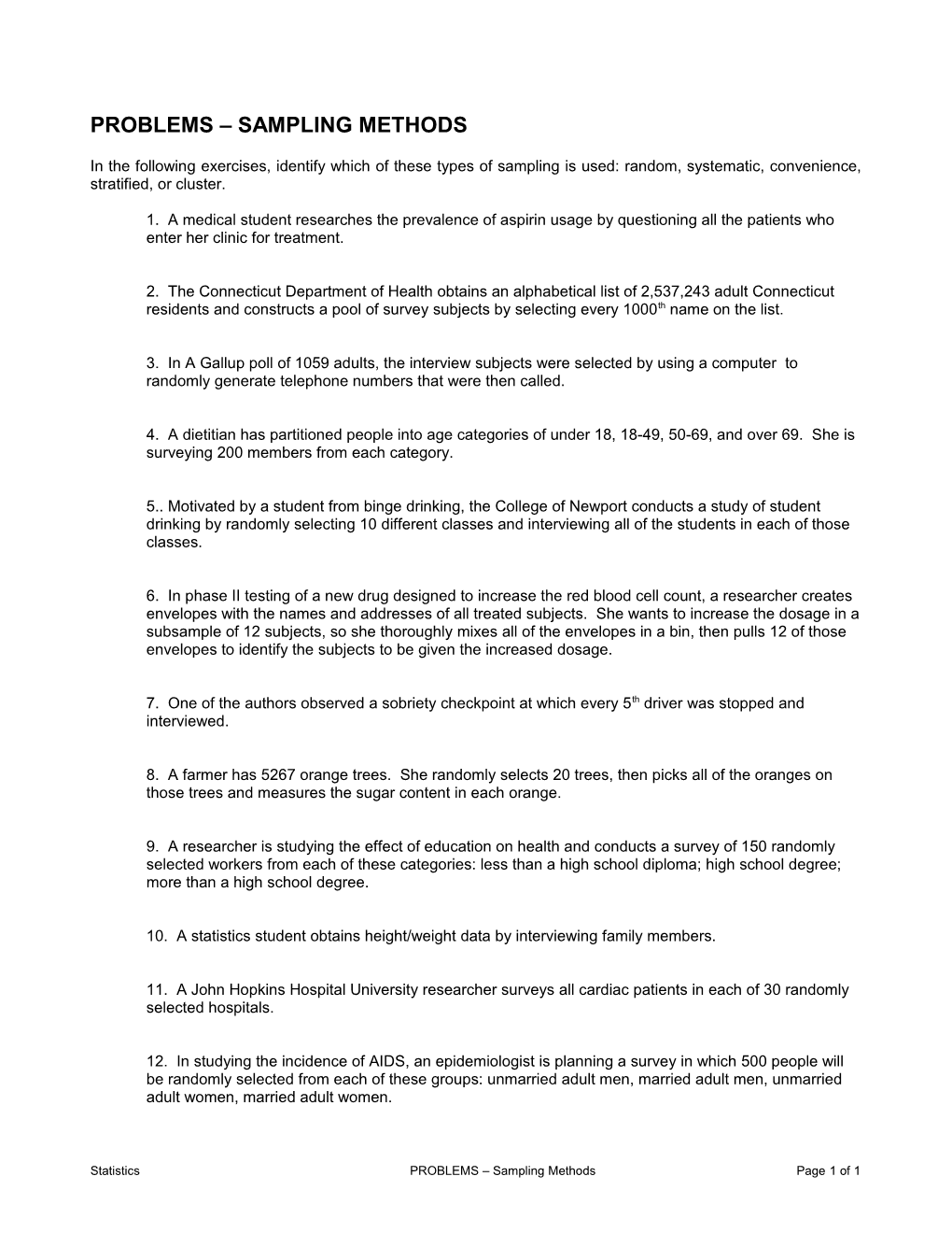 Problems Sampling Methods