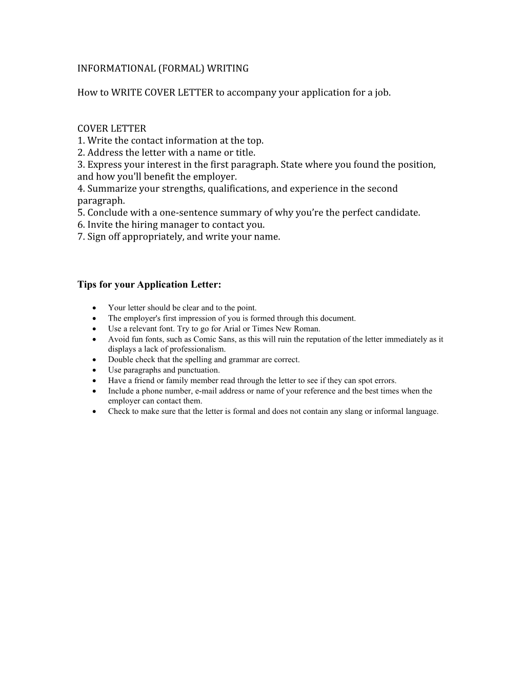 How to WRITE COVER LETTER to Accompany Your Application for a Job