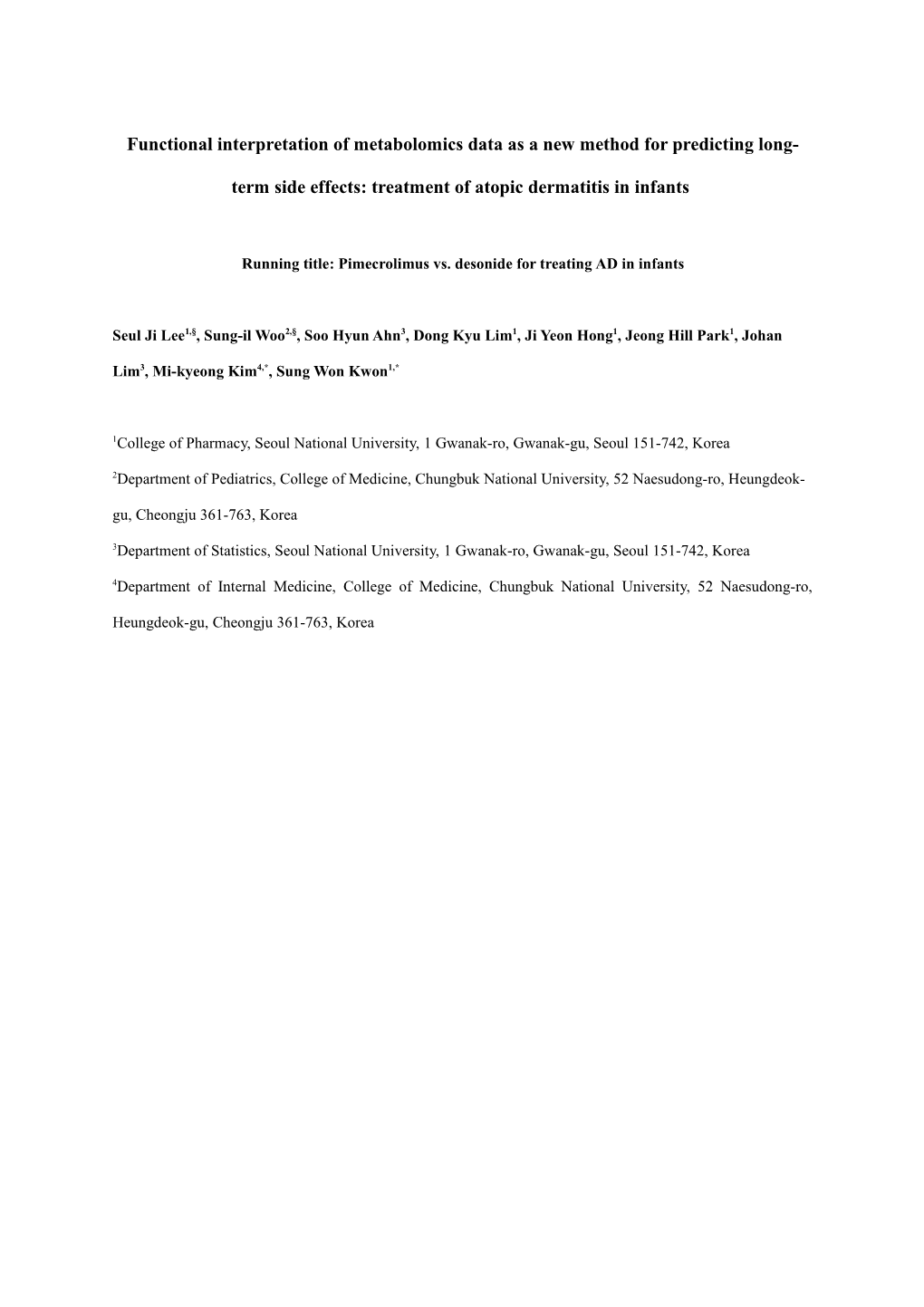 Running Title: Pimecrolimus Vs. Desonide for Treating AD in Infants