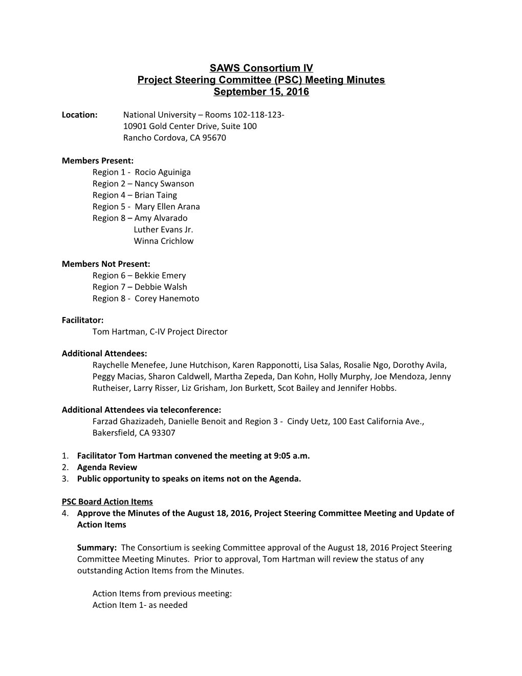Project Steering Committee (PSC) Meeting Minutes