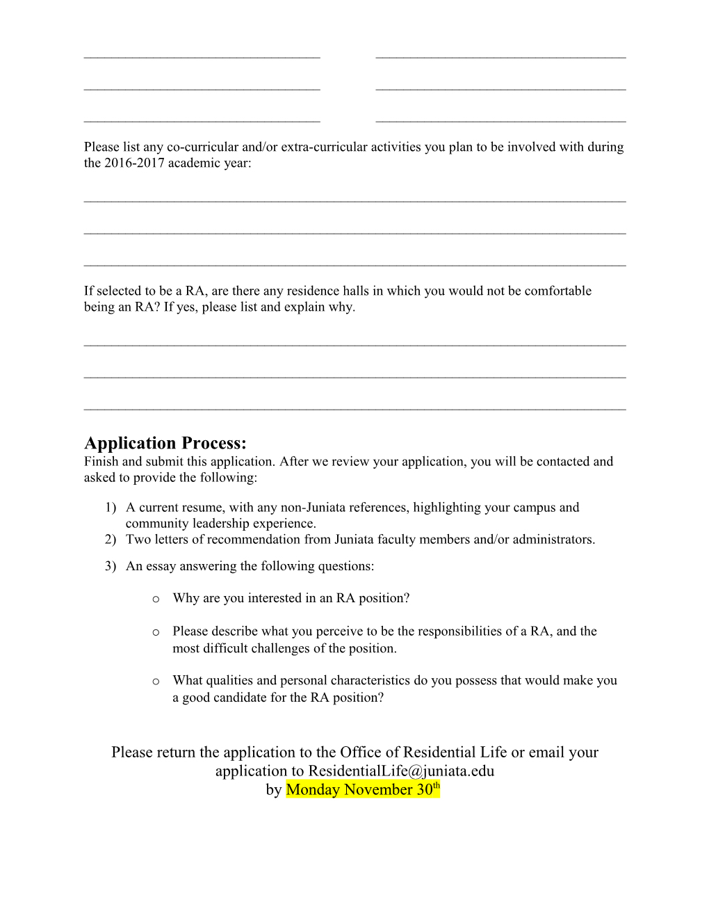 Resident Assistant Application s1