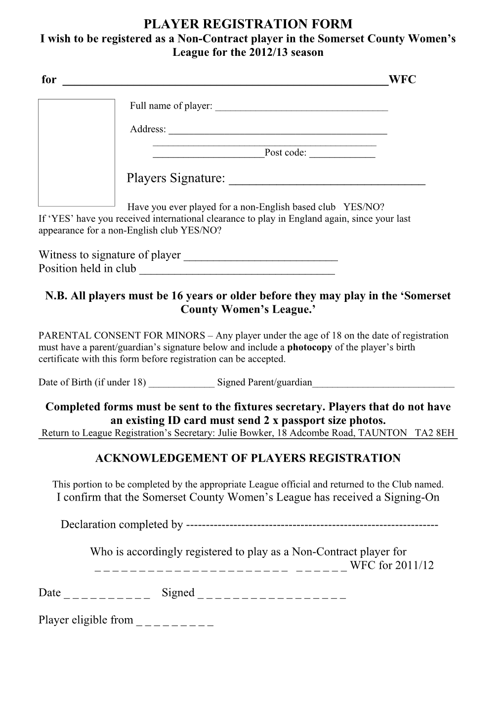 Player Registration Form
