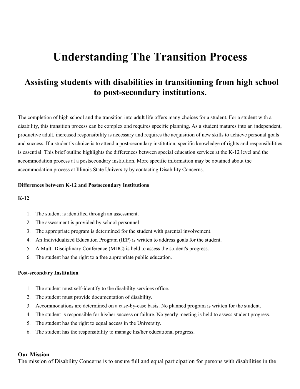 Understanding the Transition Process