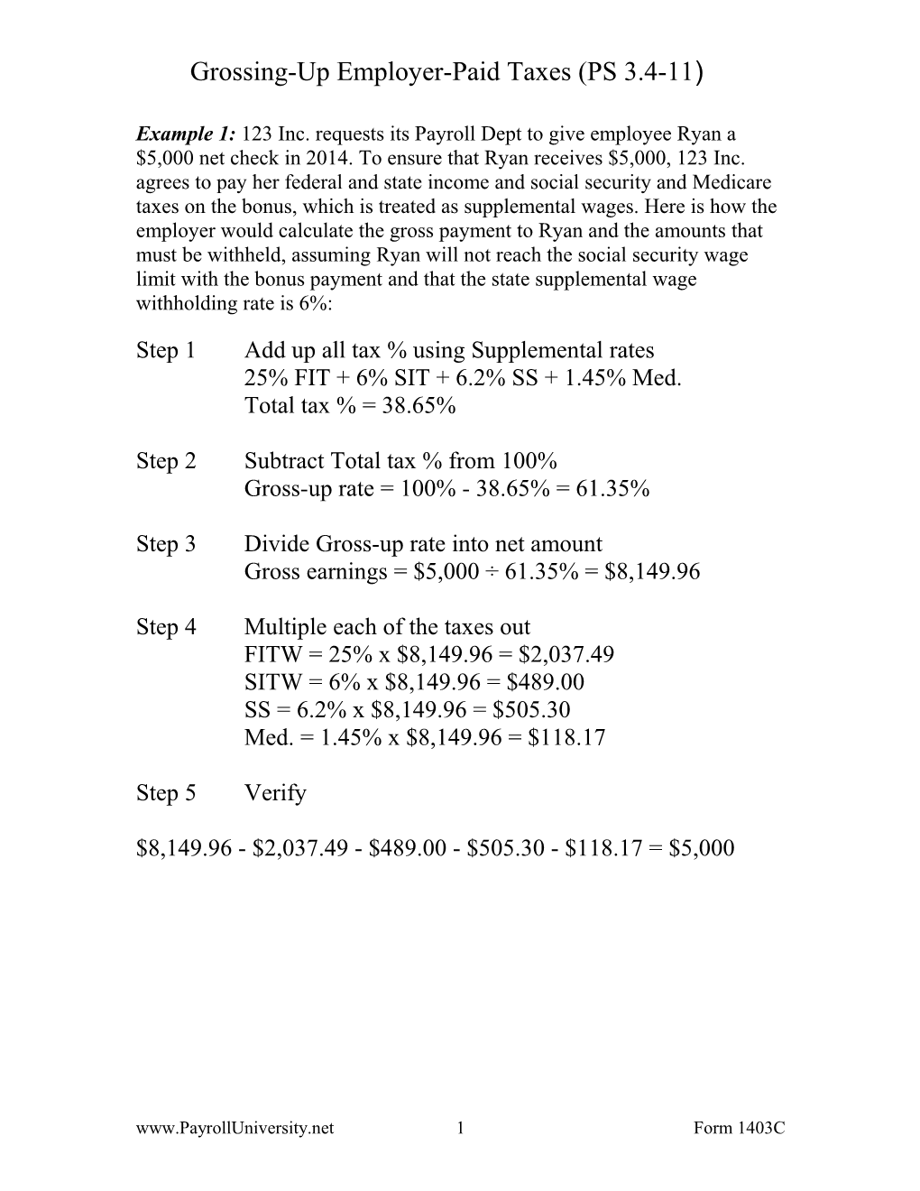 Step 1 Add up All Tax % Using Supplemental Rates