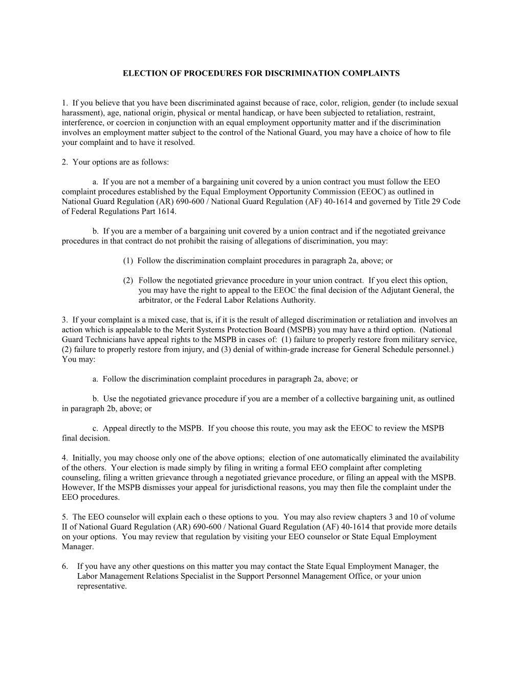 Election of Procedures for Discrimination Complaints