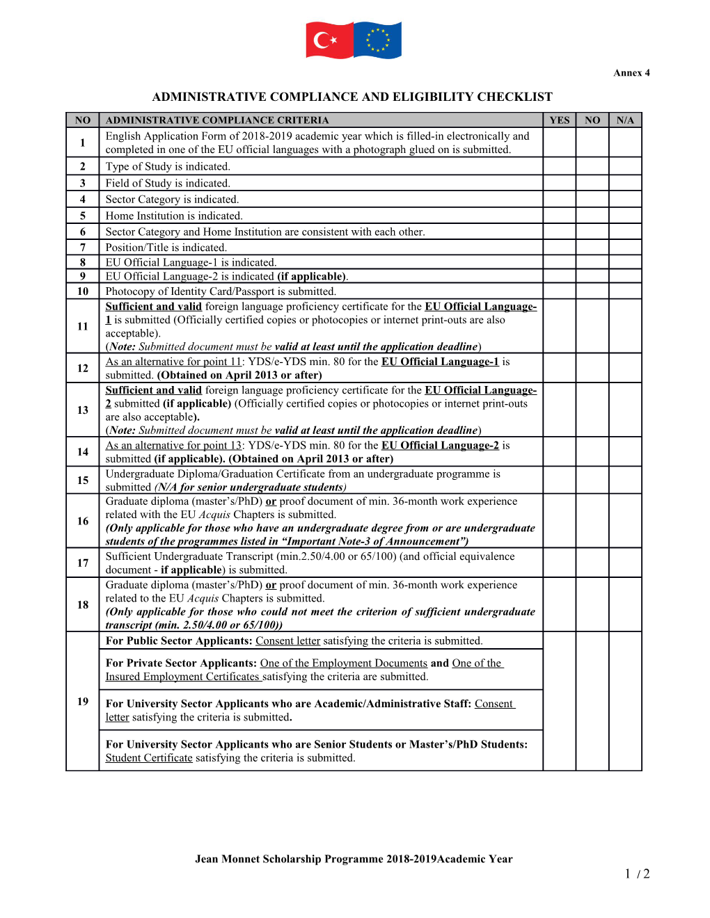 Administrative Compliance and Eligibility Checklist