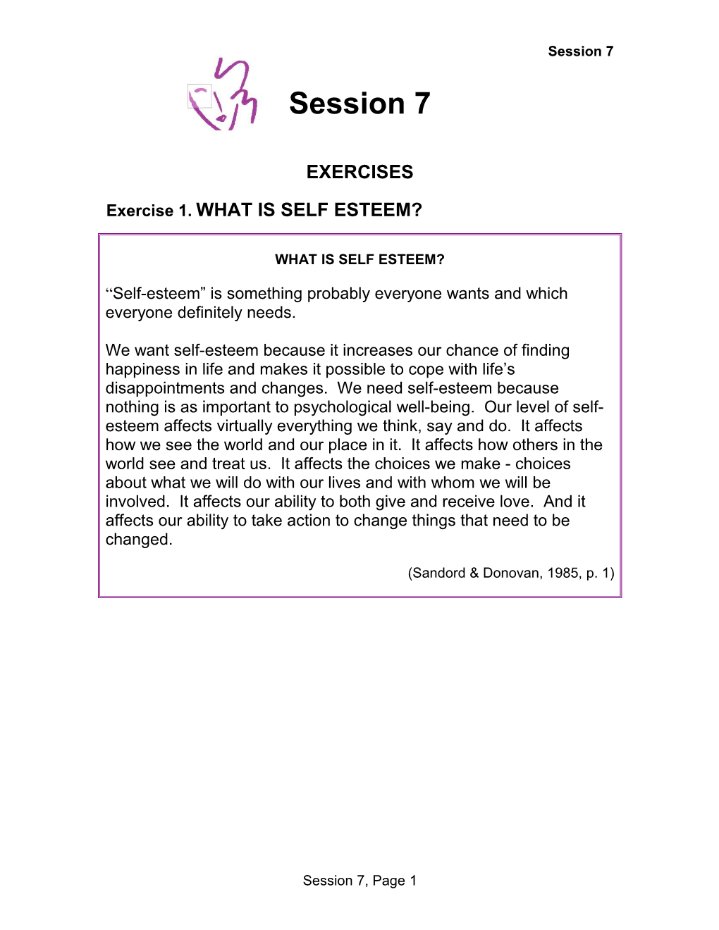 Exercise 1. WHAT IS SELF ESTEEM?
