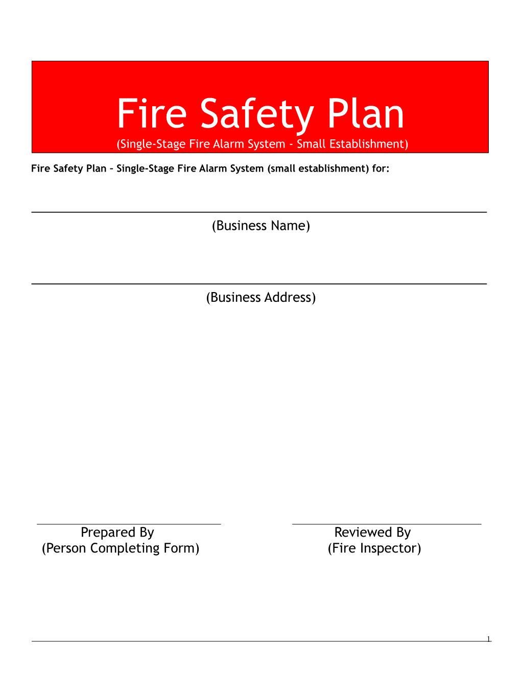 Single-Stage Fire Alarm System - Small Establishment