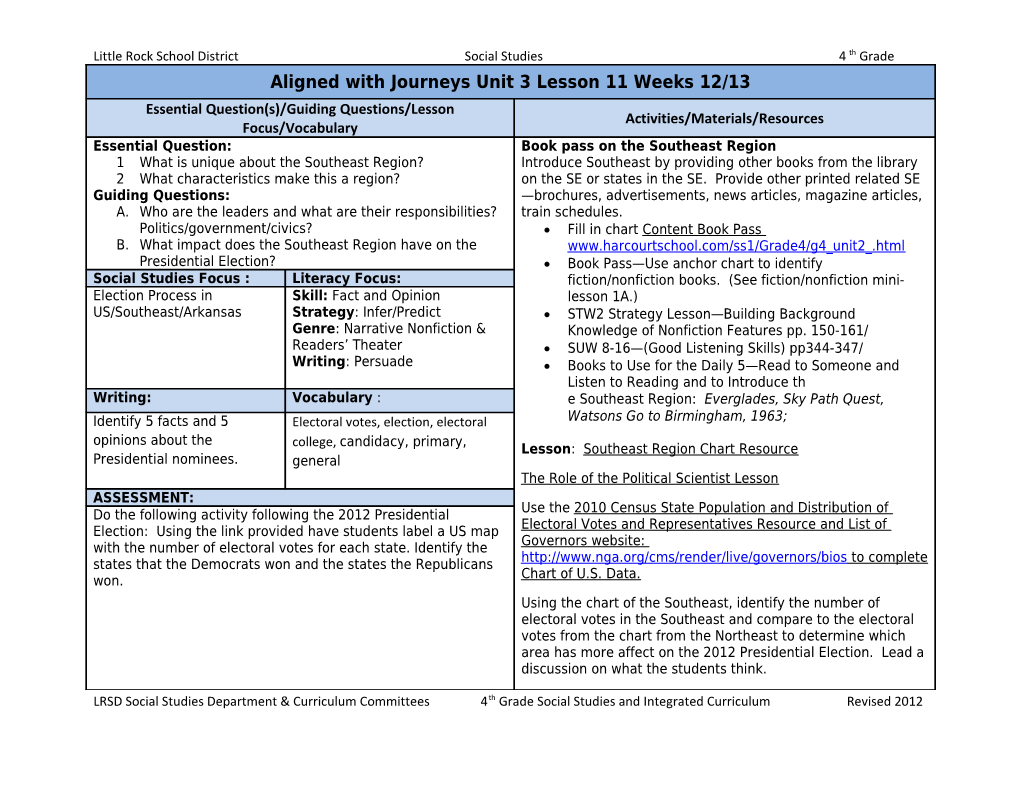 Little Rock School District Social Studies 4Th Grade