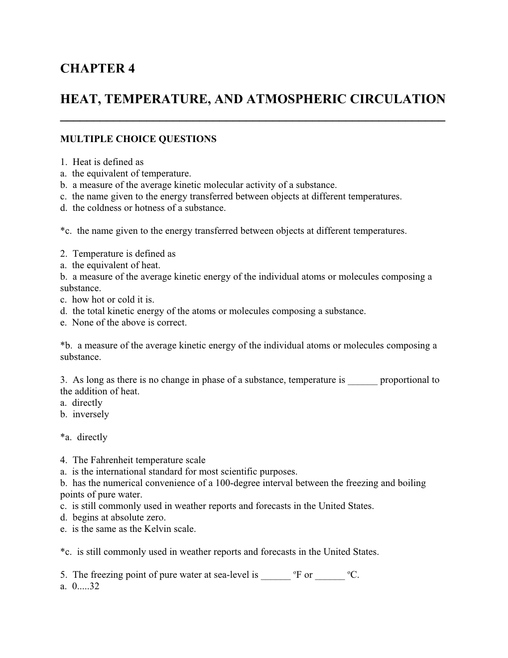 Heat, Temperature, and Atmospheric Circulation