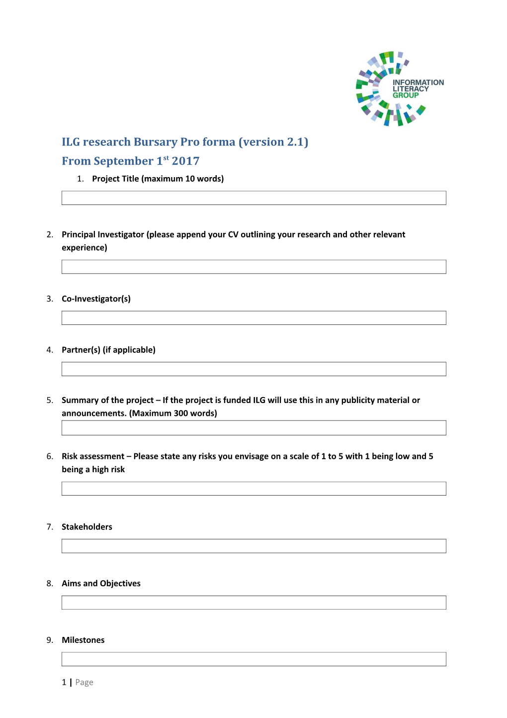 ILG Research Bid Proforma and Instructions FINAL