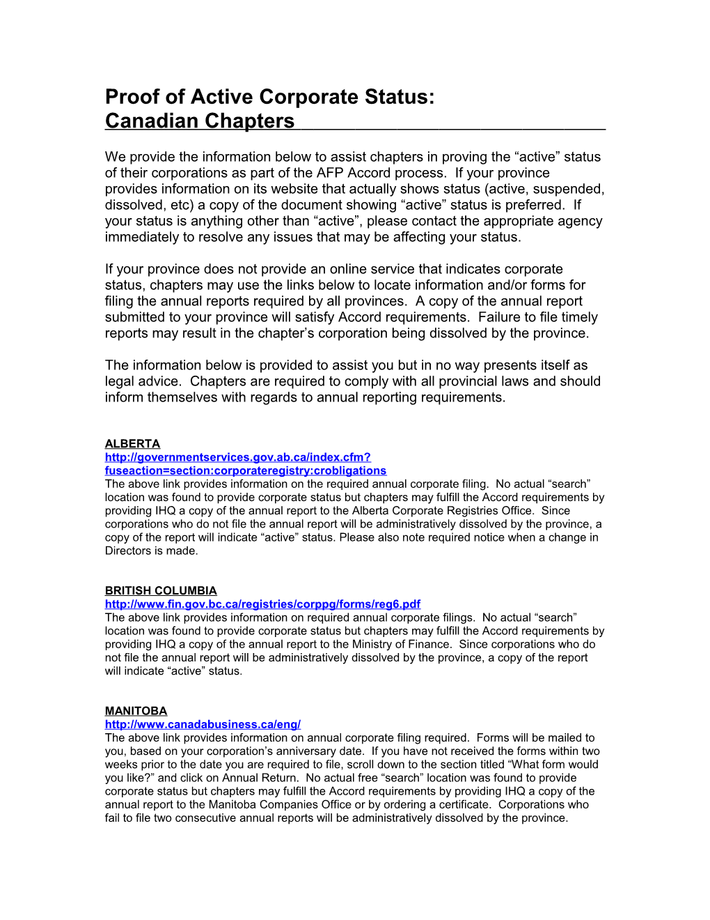 Proof of Active Status-Canadian Chapters
