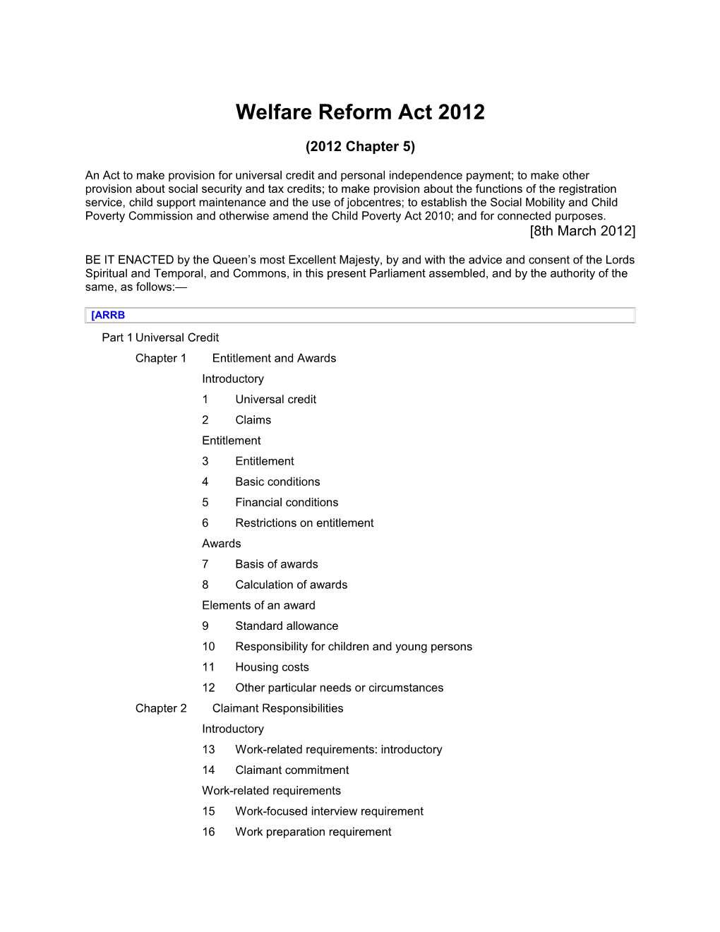 Welfare Reform Act 2012