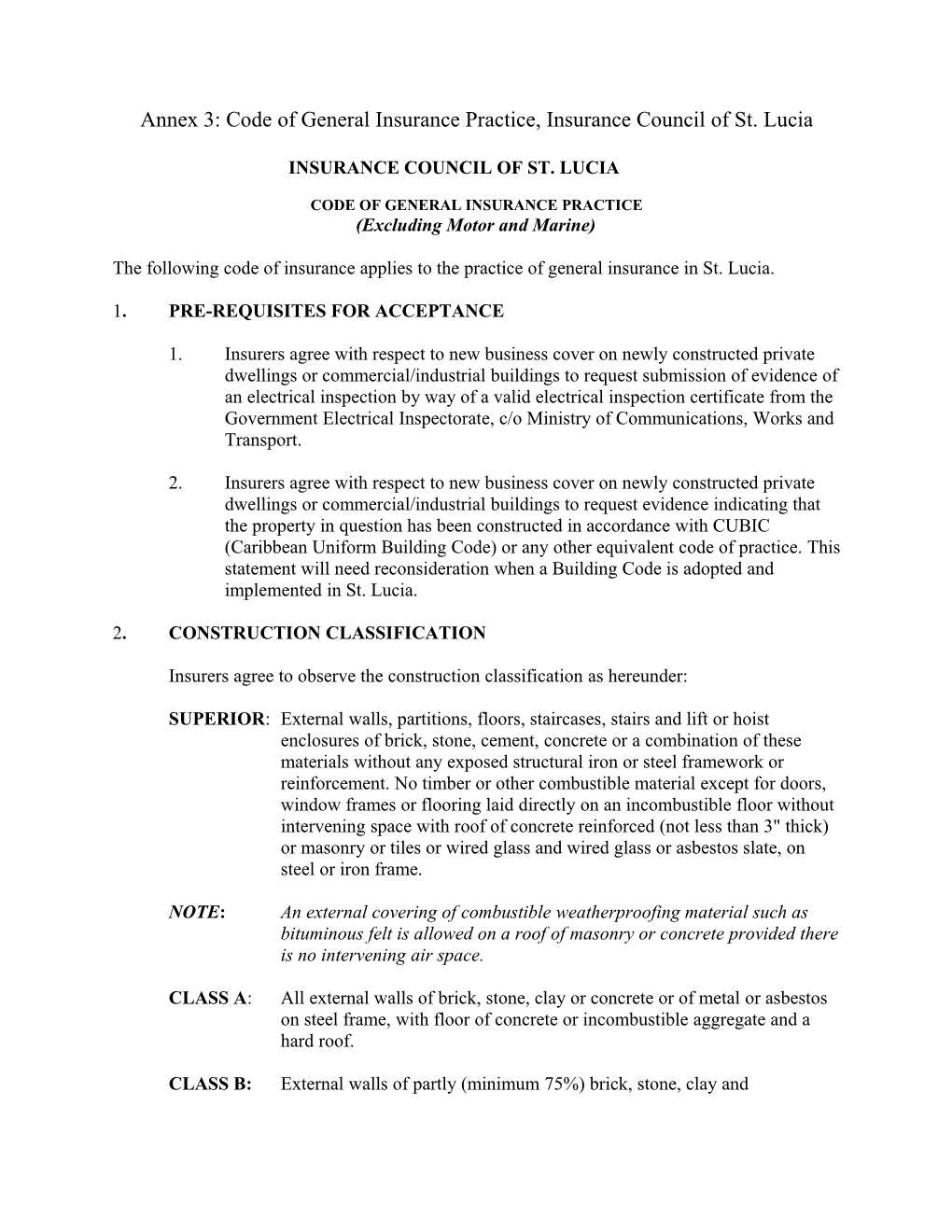 Annex 3: Code of General Insurance Practice, Insurance Council of St. Lucia