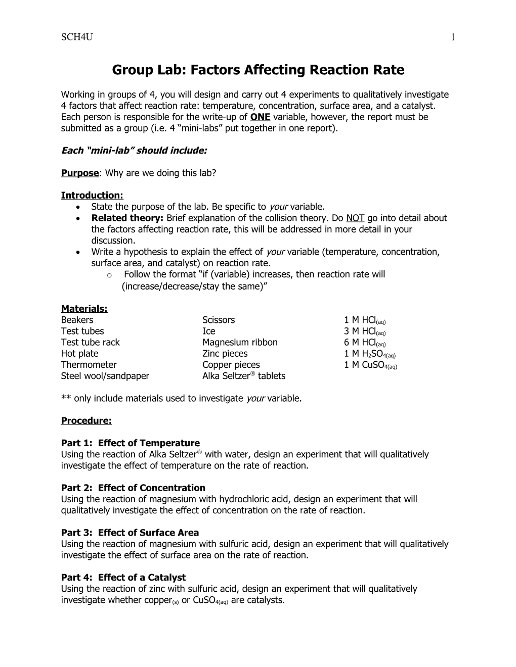 Factors Affecting Rates of Reaction