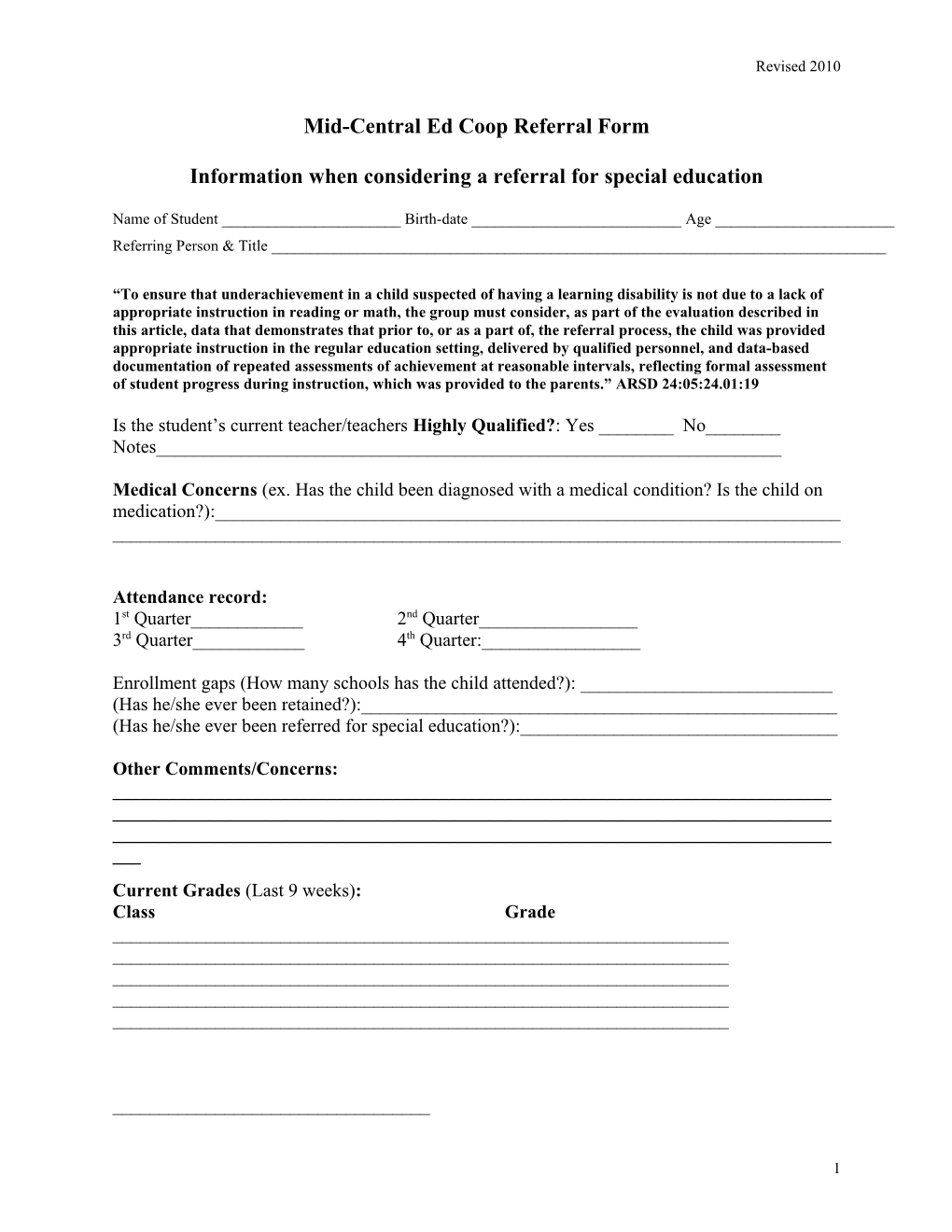 Mid-Central Ed Coop Referral Form