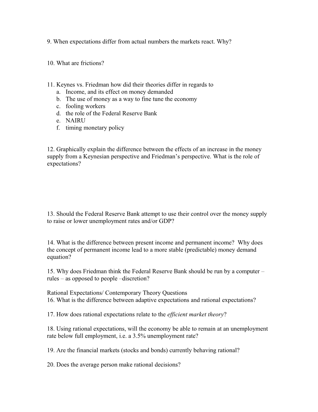 Sample Questions for Money and Banking