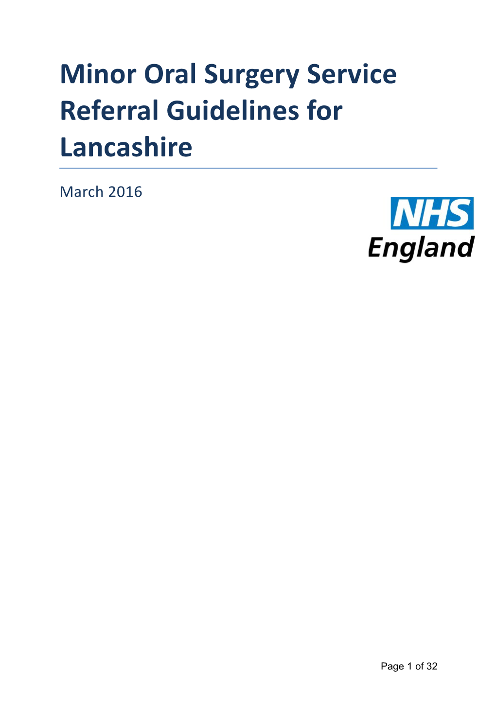 Minor Oral Surgery Service Referral Guidelines For Lancashire