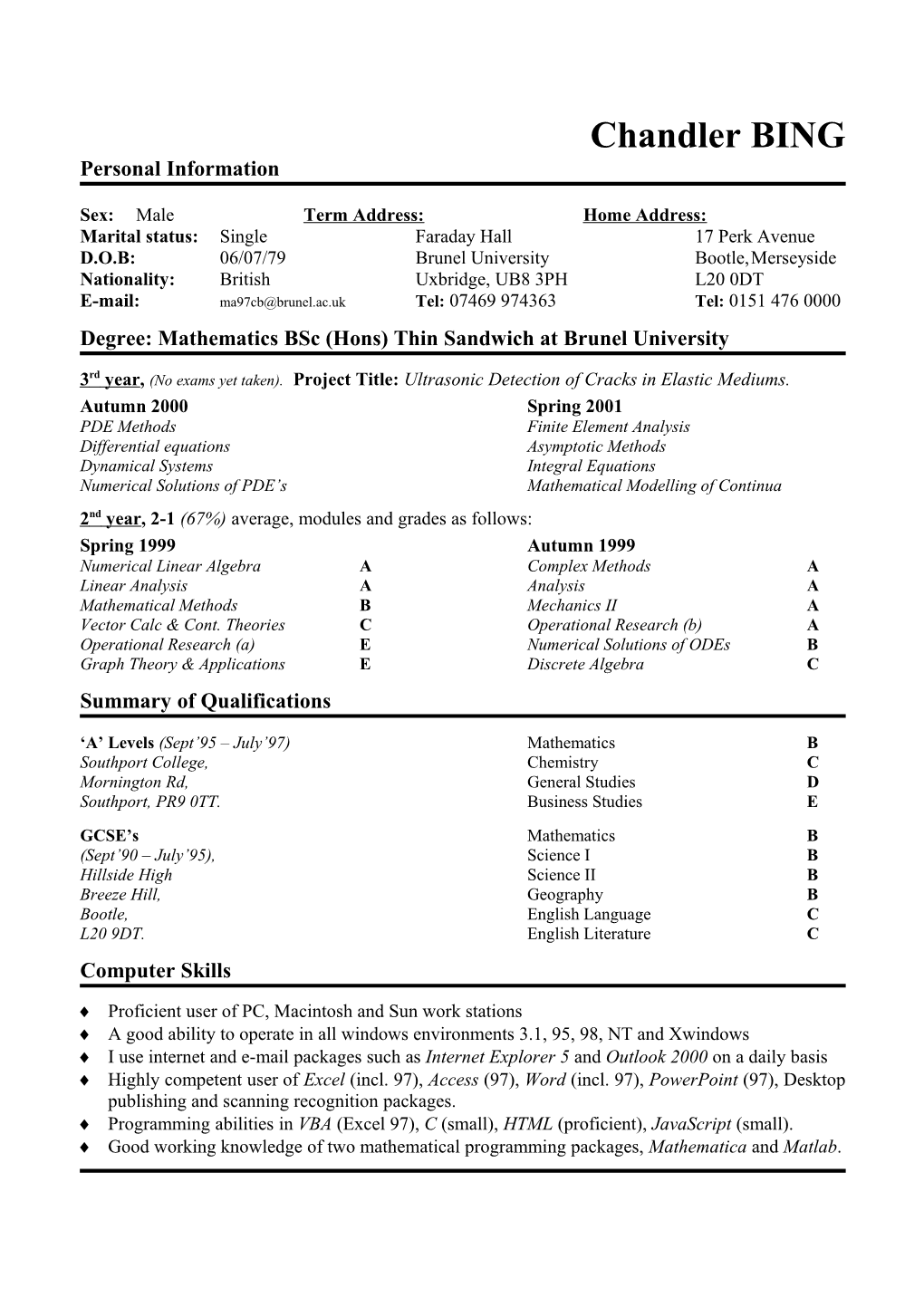 Final Year Student's Cv