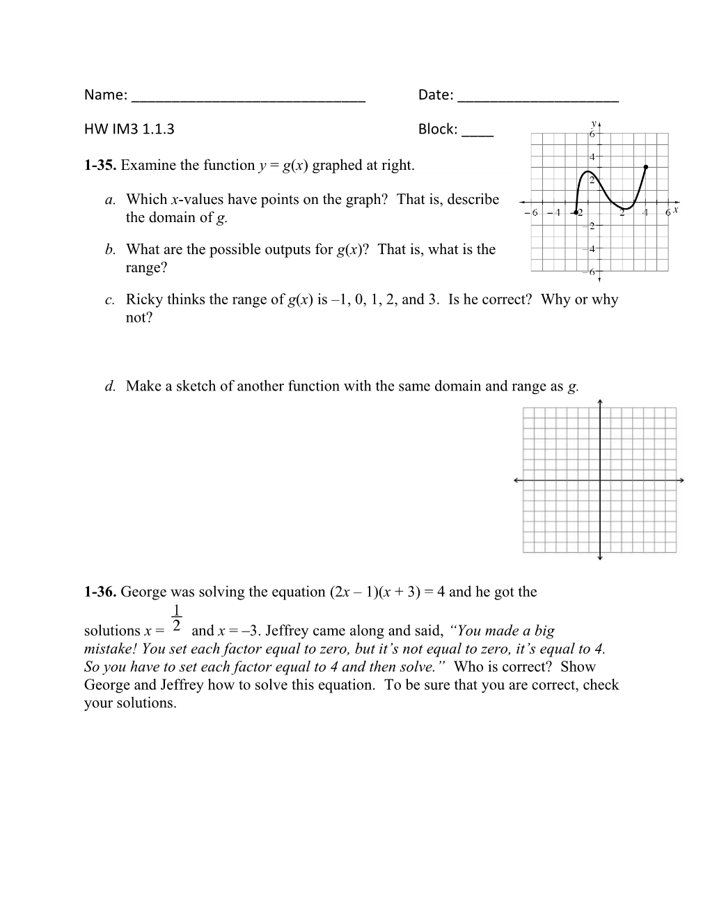 1-35.Examine the Functiony=G(X) Graphed at Right